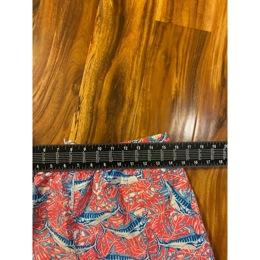Mens Tropical Marlin Print Swim Trunks Coral Blue Palm Leaf Board‎ Shorts Large